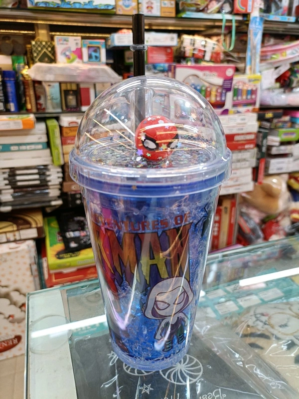 Spiderman Double Wall Design Crackled Freezing Gel Frosty Ice Sipper Water Bottle - Blue