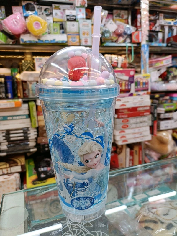 Frozen Double Wall Design Crackled Freezing Gel Frosty Ice Sipper Water Bottle With Lights - Blue