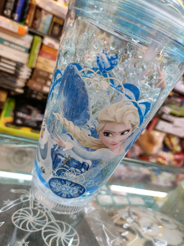 Frozen Double Wall Design Crackled Freezing Gel Frosty Ice Sipper Water Bottle With Lights - Blue