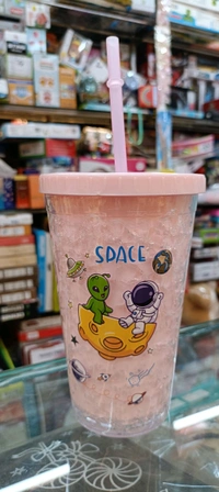 Space Plastic Water Sipper Tumbler with Straw Frosted Vacuum Insulated Girly Style Perfect for Everyday Fun School Birthday Gift Return Gift - Pink