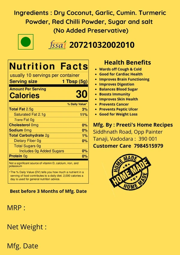 Coconut Garlic Chutney, लसूण चटणी, 80 Grams, Freshness Seal Zip Pouch - 