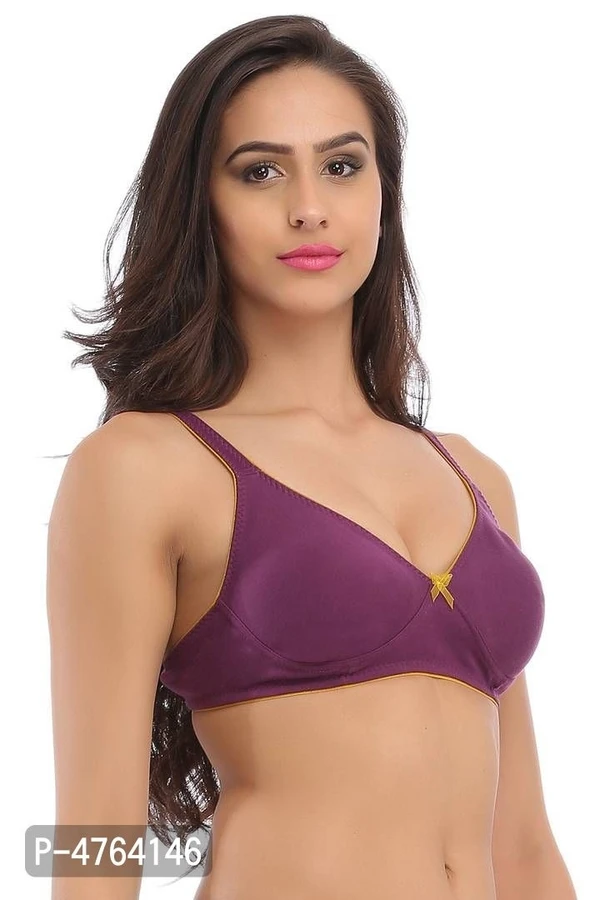 *Clovia Cotton Non-Wired Non-Padded Everyday Bra In Purple With Demi Cups - Purple, 32D