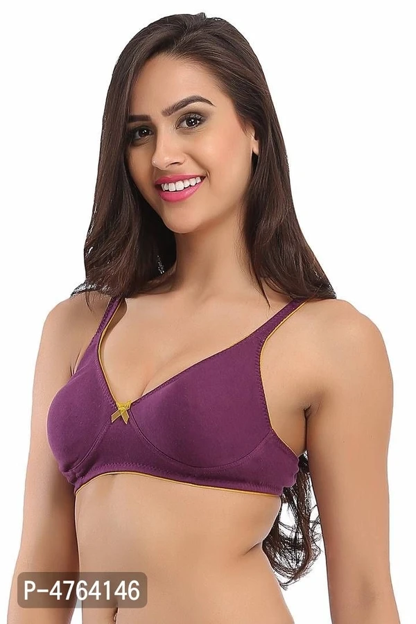 *Clovia Cotton Non-Wired Non-Padded Everyday Bra In Purple With Demi Cups - Purple, 36B