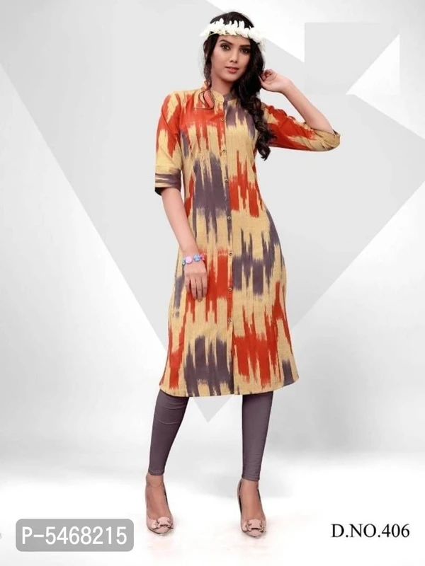 D.K *Women's Handloom Cotton Ikat Print Kurti - Multicoloured, XL
