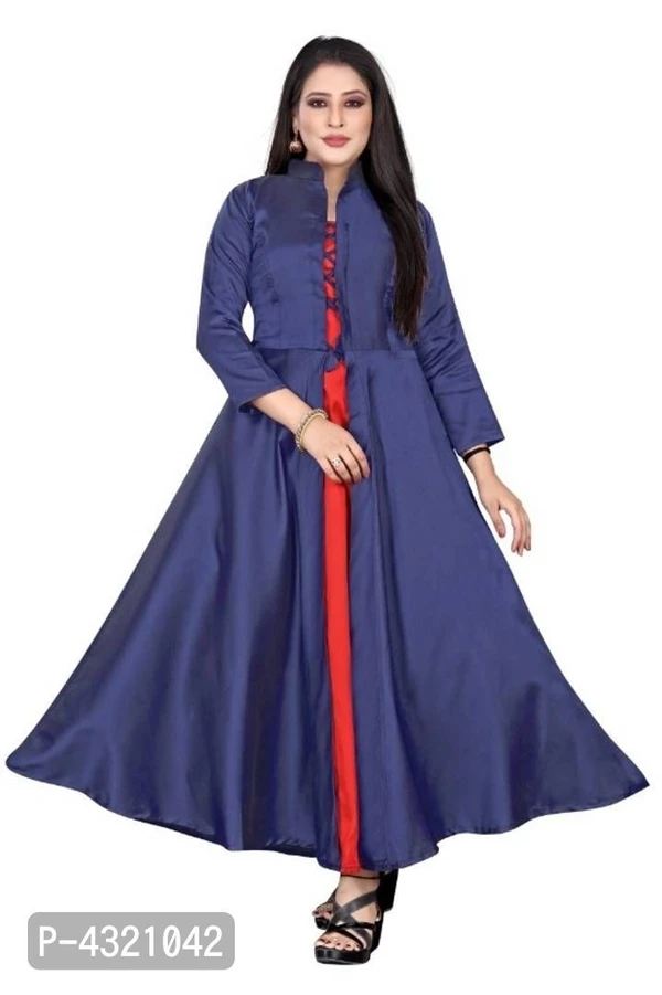 Puja *Stylish Taffeta Silk Solid Gown - Navy Blue, L