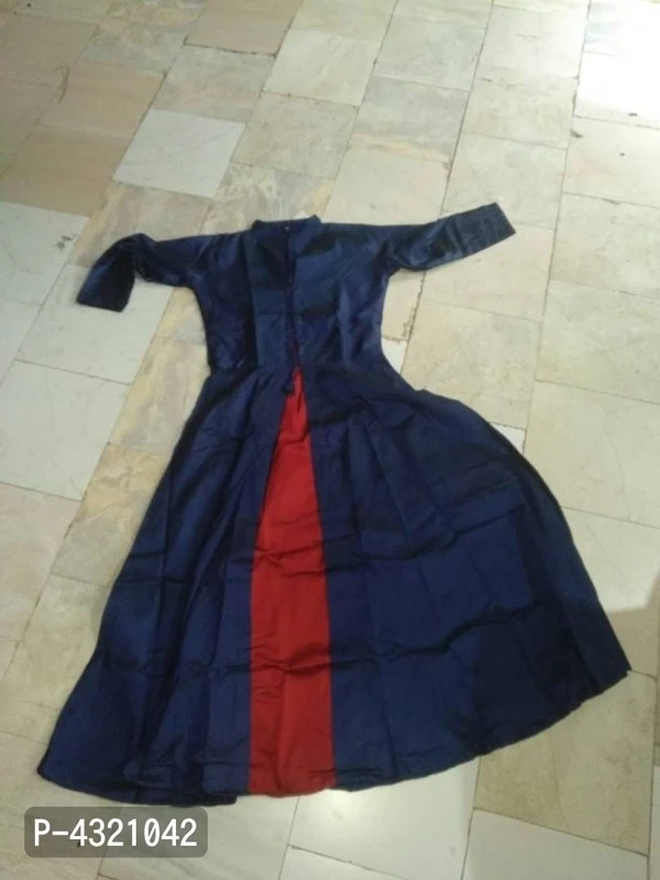 Puja *Stylish Taffeta Silk Solid Gown - Navy Blue, L