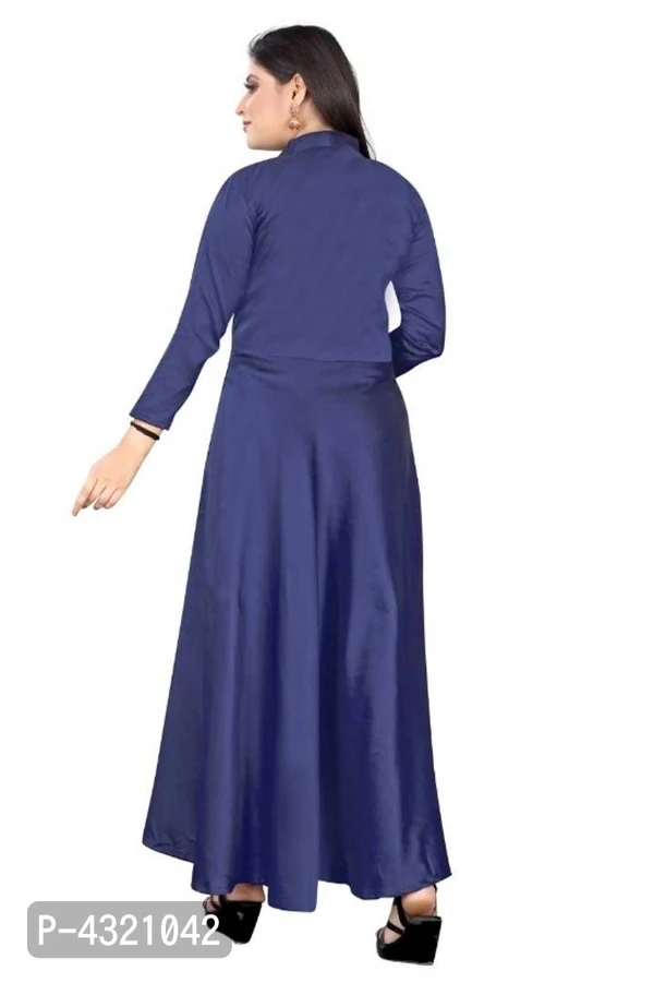 Puja *Stylish Taffeta Silk Solid Gown - Navy Blue, XL