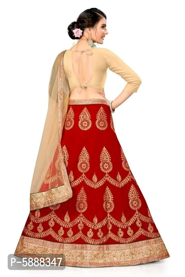 Kajal Enterprises *Stylish Red Semi-Stitched Border With Embroidered Blouse Gota Lehenga Choli Set - Red, Free