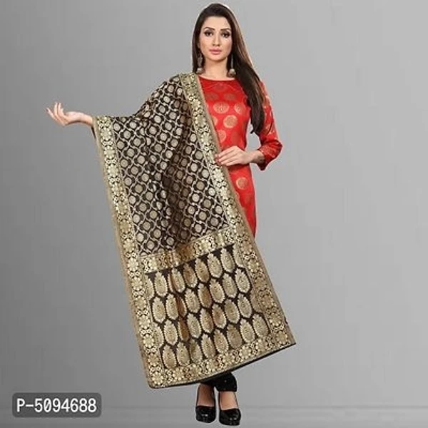 KASHVI INDIA Stunning Black Banarasi Silk Woven Design Dupatta For Women - Black, Free