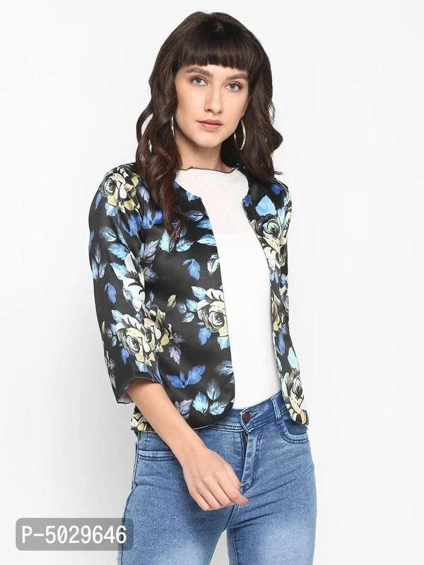 BGN INDIA Women's Polyester Viscose Printed Jacke - Black, S