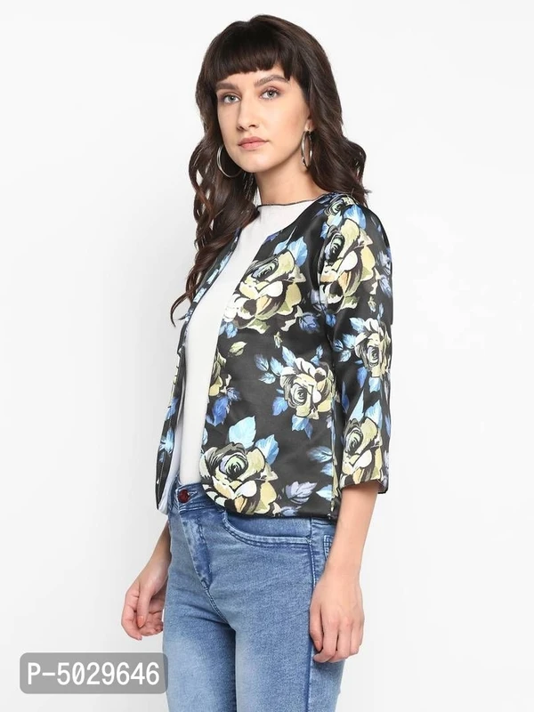 BGN INDIA Women's Polyester Viscose Printed Jacke - Black, L