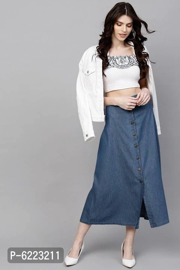 CODAISY Beautiful Denim Long A-Line Skirt* - Blue, 26