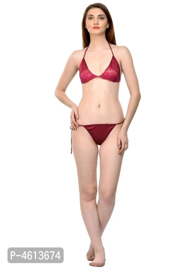 Aimee Trades Comfortable Solid Satin 1 Bra & 1 Panty & 1 Robe Set ( Free Size )* - Multicoloured, Free Size(Waist - 26.0 - 32.0 inches) 