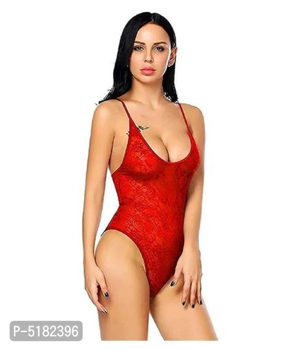 D S L  Bodysuit Skin Fit Exotic Nightwear Sexy Dress (Free Size)* - Red, Free Size(Bust - 30.0 - 36.0 inches)