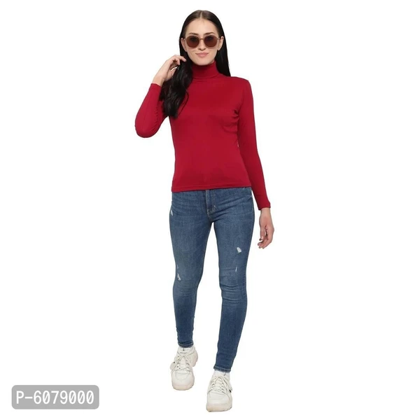 NAIRA MYO Women/Girls Cotton Rib Lycra Turtle Neck Highneck/Sweatshirt* - Maroon, S