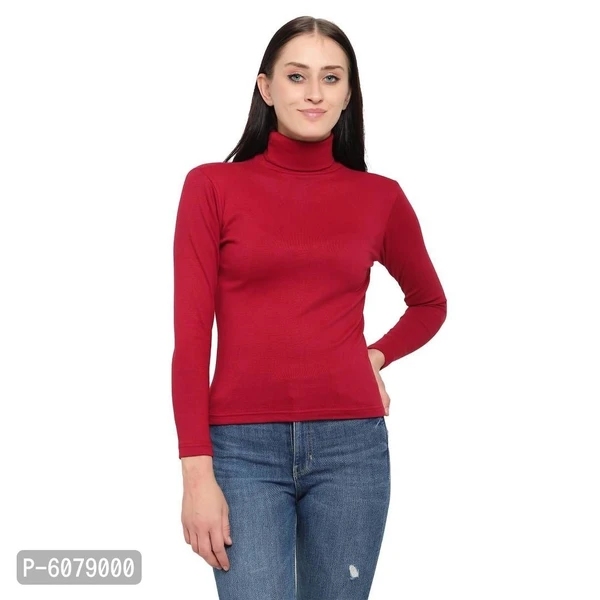 NAIRA MYO Women/Girls Cotton Rib Lycra Turtle Neck Highneck/Sweatshirt* - Maroon, S