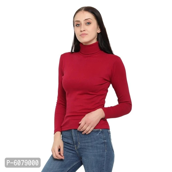 NAIRA MYO Women/Girls Cotton Rib Lycra Turtle Neck Highneck/Sweatshirt* - Maroon, M