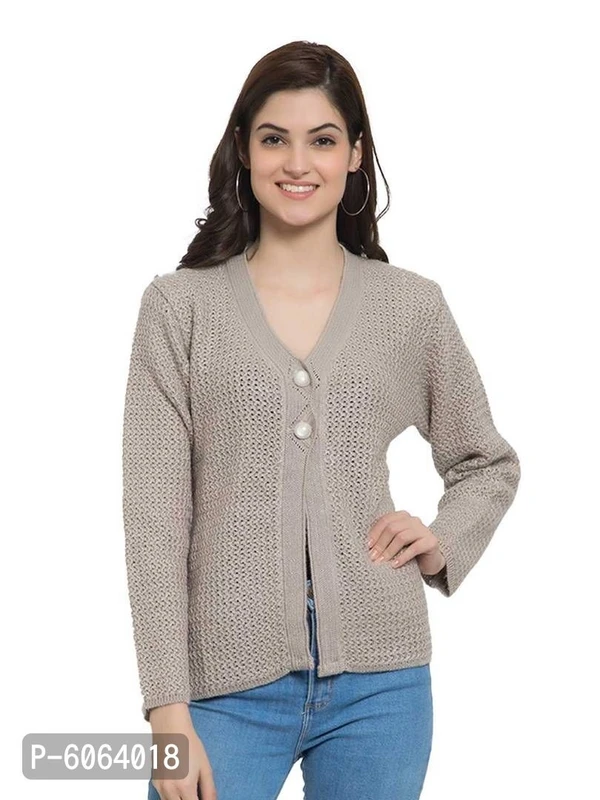 WOWE Stylish Self Pattern Cardigan - Grey, M