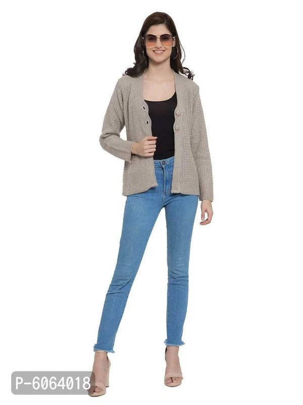 WOWE Stylish Self Pattern Cardigan - Grey, L