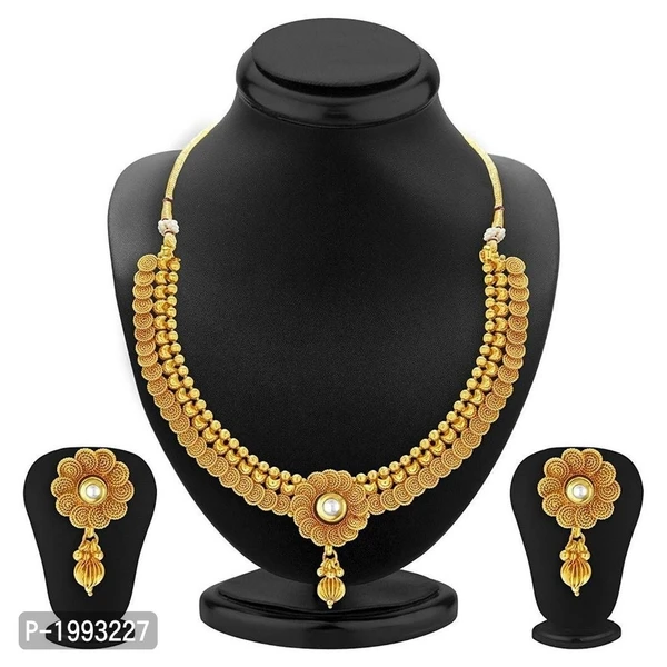 M/S Jewellery Gold Plated Alloy Jewellery Set with Earrings* - Golden