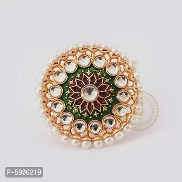 DR Jewellery Kundan With Pearl High Quality Adjustable Meenakari Ring* - Golden, Size(Circumference - 100.0 inches) 