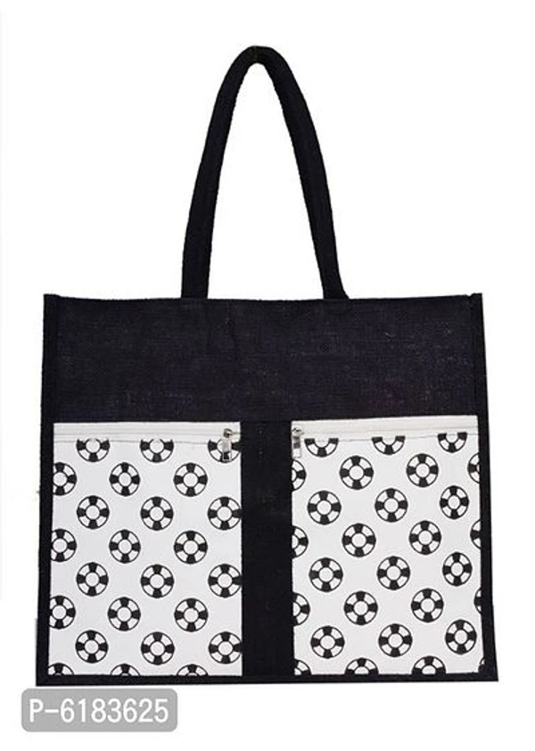 Sunesh Creation Stylish Jute Reusable Bag Heavy Duty Grocery Vegetable Shopping Bags* - Black, Regular