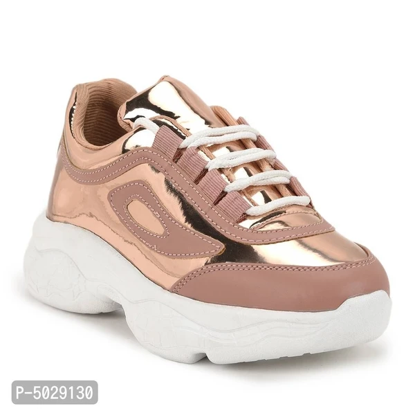 Stylish Pink Synthetic Leather Self Design Sneakers For Women And Girls* - Pink, EURO37