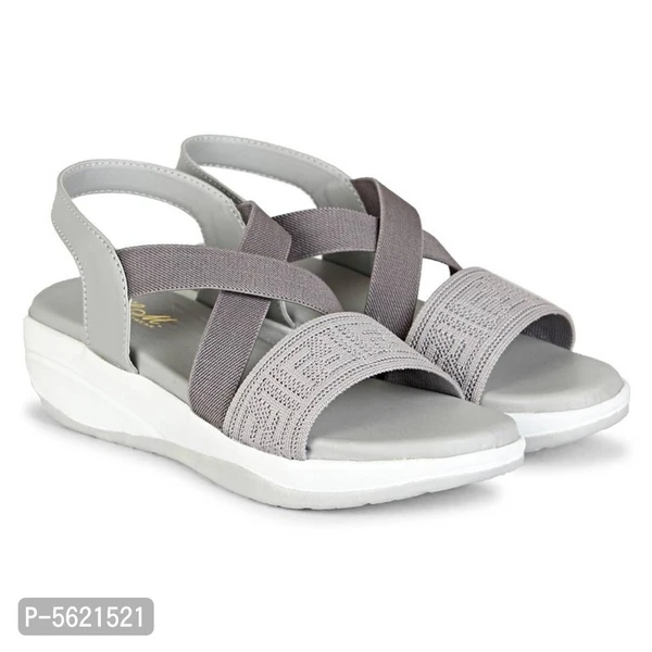 Elegant Rubber Grey Embellished Wedges Heel Style Sandals For Women* - Grey, EURO37