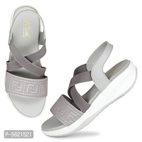 Elegant Rubber Grey Embellished Wedges Heel Style Sandals For Women* - Grey, EURO41