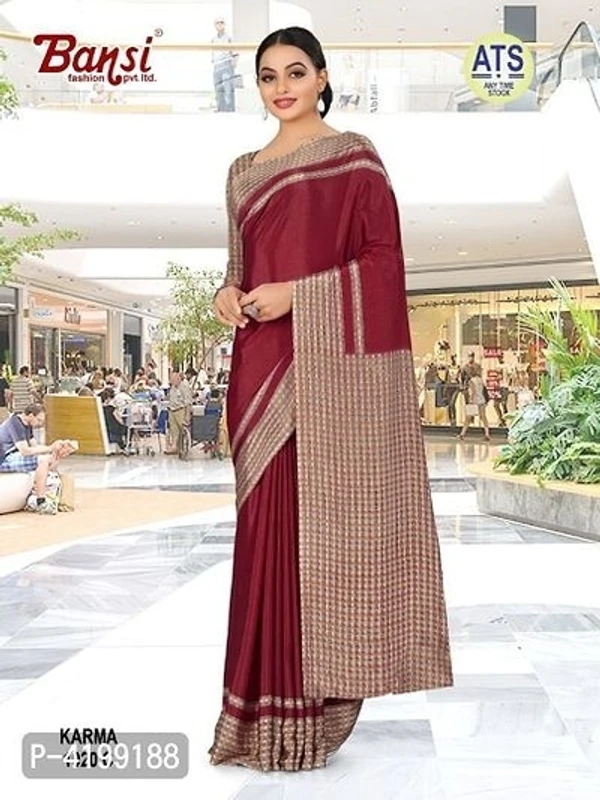 Beautiful Crepe Printed Saree with blouse - Maroon, Free Size