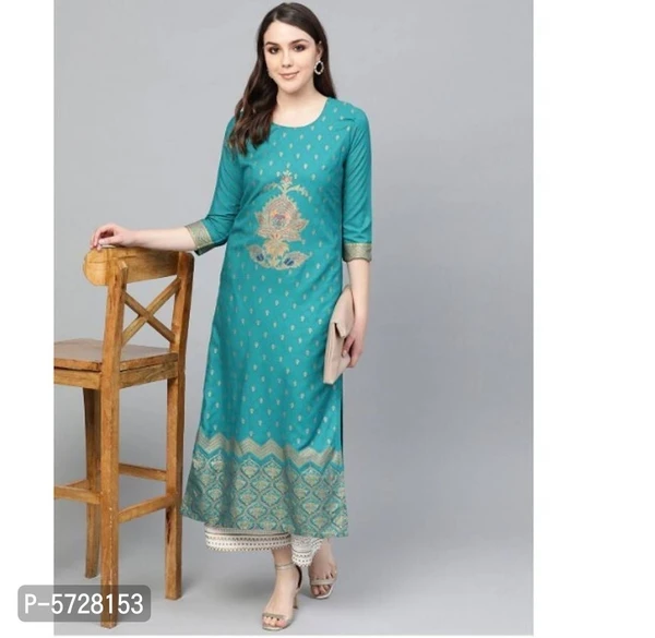 Rayon Gold Printed Kurta And Palazzo Set* - Blue, S