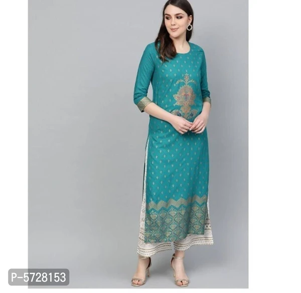 Rayon Gold Printed Kurta And Palazzo Set* - Blue, S