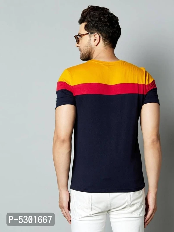 Men's Multicoloured Cotton Blend Colourblocked Round Neck Tees* - Multicoloured, L