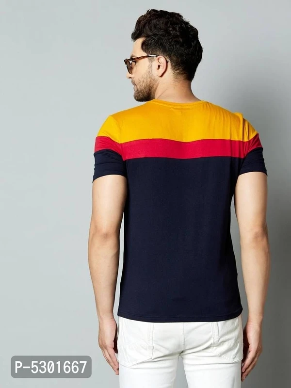 Men's Multicoloured Cotton Blend Colourblocked Round Neck Tees* - Multicoloured, XL