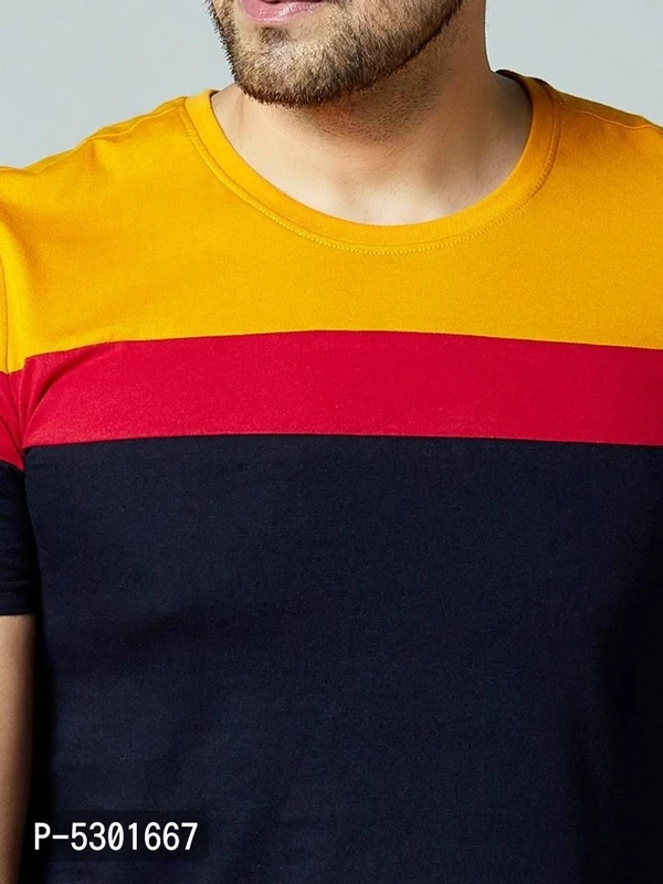 Men's Multicoloured Cotton Blend Colourblocked Round Neck Tees* - Multicoloured, XL