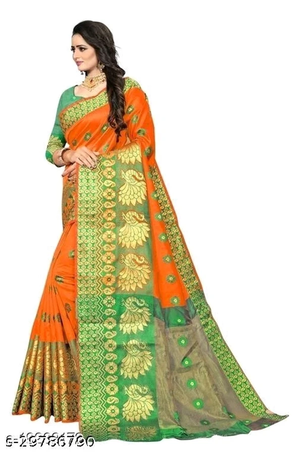 Peacock Kanjivaram Buti Orange Saree - available,  available free delivery, 6 days easy Returns, free size