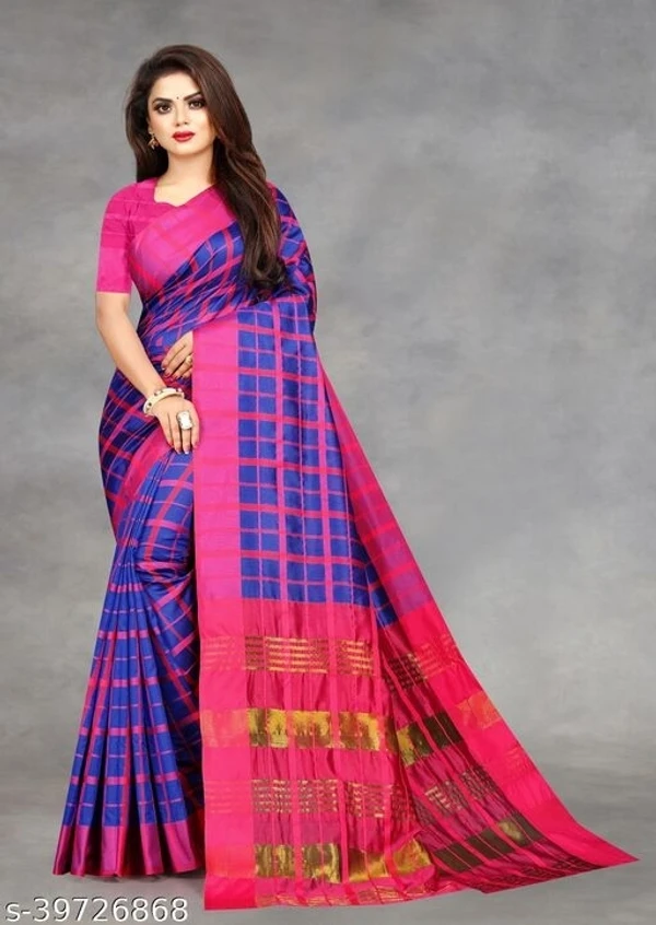 Cotton Silk Checkered Saree (Blue-Pink_Free Size) - available, available free delivery, 6 days easy Returns, free size