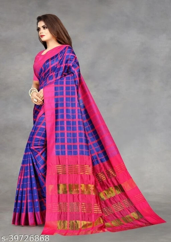 Cotton Silk Checkered Saree (Blue-Pink_Free Size) - available, available free delivery, 6 days easy Returns, free size