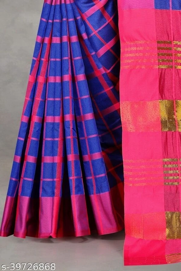 Cotton Silk Checkered Saree (Blue-Pink_Free Size) - available, available free delivery, 6 days easy Returns, free size