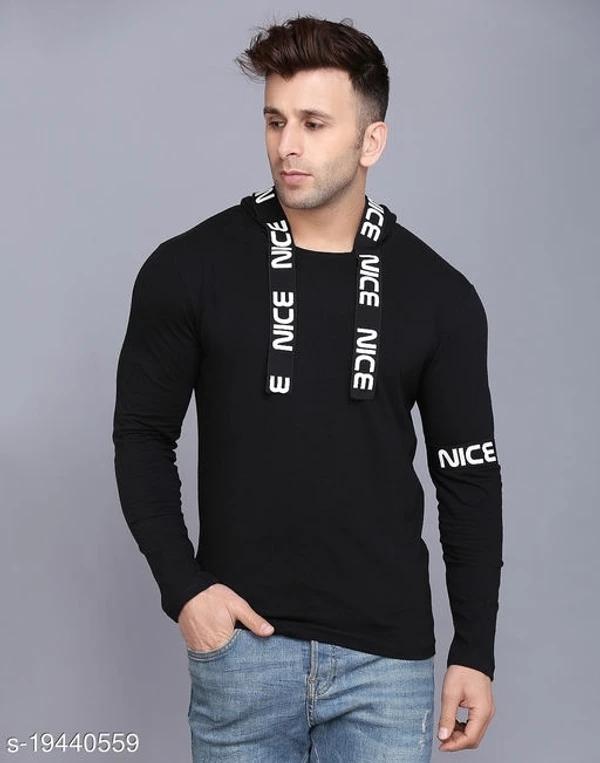 SHAPPHR Typography Men Hooded Neck Black Tshirt - available, S