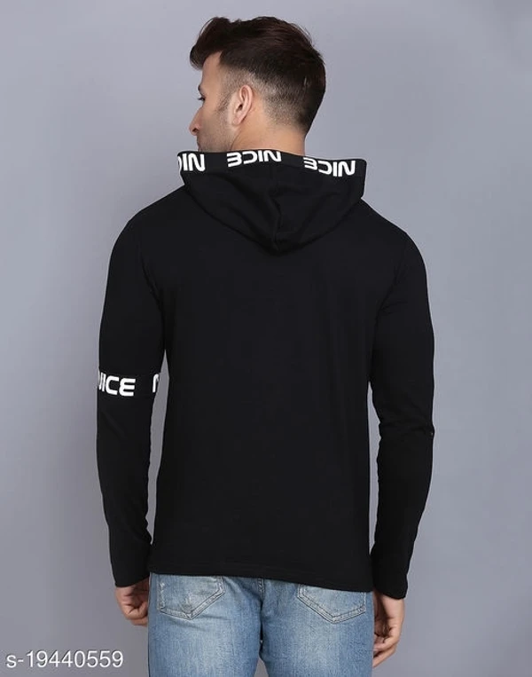 SHAPPHR Typography Men Hooded Neck Black Tshirt - L, available