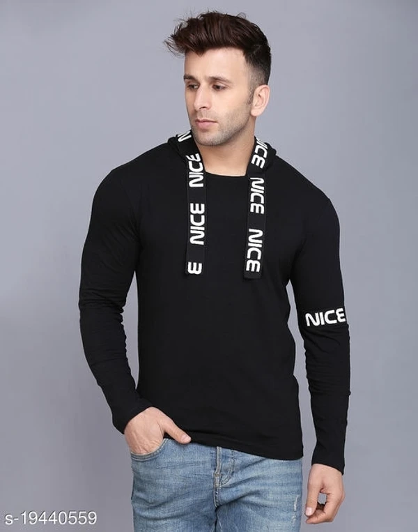 SHAPPHR Typography Men Hooded Neck Black Tshirt - L, available