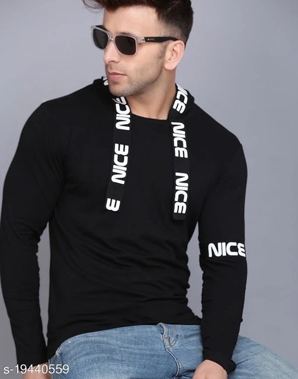 SHAPPHR Typography Men Hooded Neck Black Tshirt - L, available
