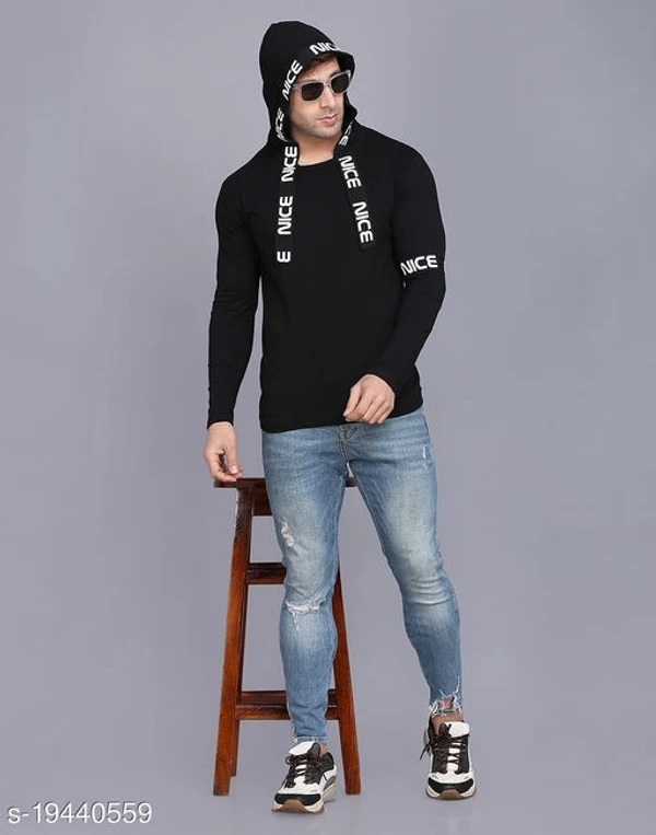 SHAPPHR Typography Men Hooded Neck Black Tshirt - XL, available