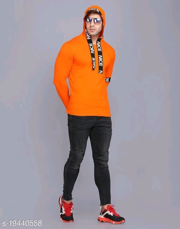 SHAPPHR Typography Men HoodedNeck Orange Tshirt - L, available