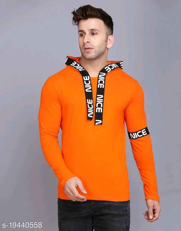 SHAPPHR Typography Men HoodedNeck Orange Tshirt - L, available