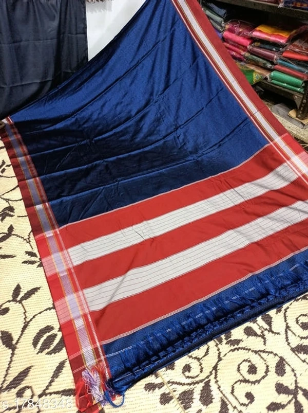 Nath Embroidery Work KhanWomens Cotton Silk Saree 6 yardswith Blouse piece 100% Khan CottonSaree(Newkhan0029;Blue+ Red) - available, Free Size