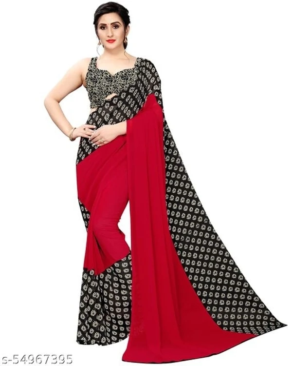 Hritika Paisley Georgette Digital Printed Saree with Blouse Piece (Red) - available, Free Size