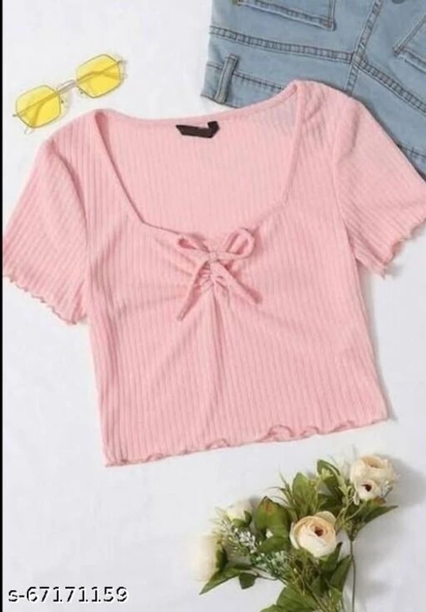 Elegance Women's Baby Pink DeepNeck Baby Overloack Crop Top - S, available