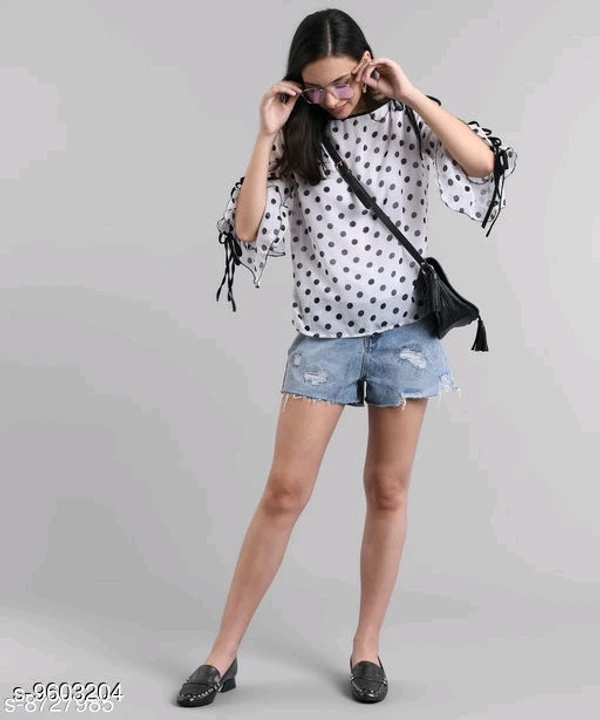 MASK+019 WHITE DOTTED OFF SHOULDER KNOTES TOP - available, S